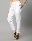Straight Fit Cotton White Drainpipe Pants - Mera Rang