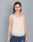 Basic Noodle Strap White Double Layered Mul Cotton Top - Mera Rang