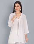 White Cotton Front Knot Top - Mera Rang