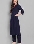 Nupur Navy Blue A Line Side Pocket Kurta - Set of 2