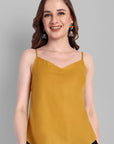 Mustard Rayon Noodle Strap Basic Top