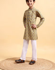 Boys Mustard Ajrak Kurta and Pajama