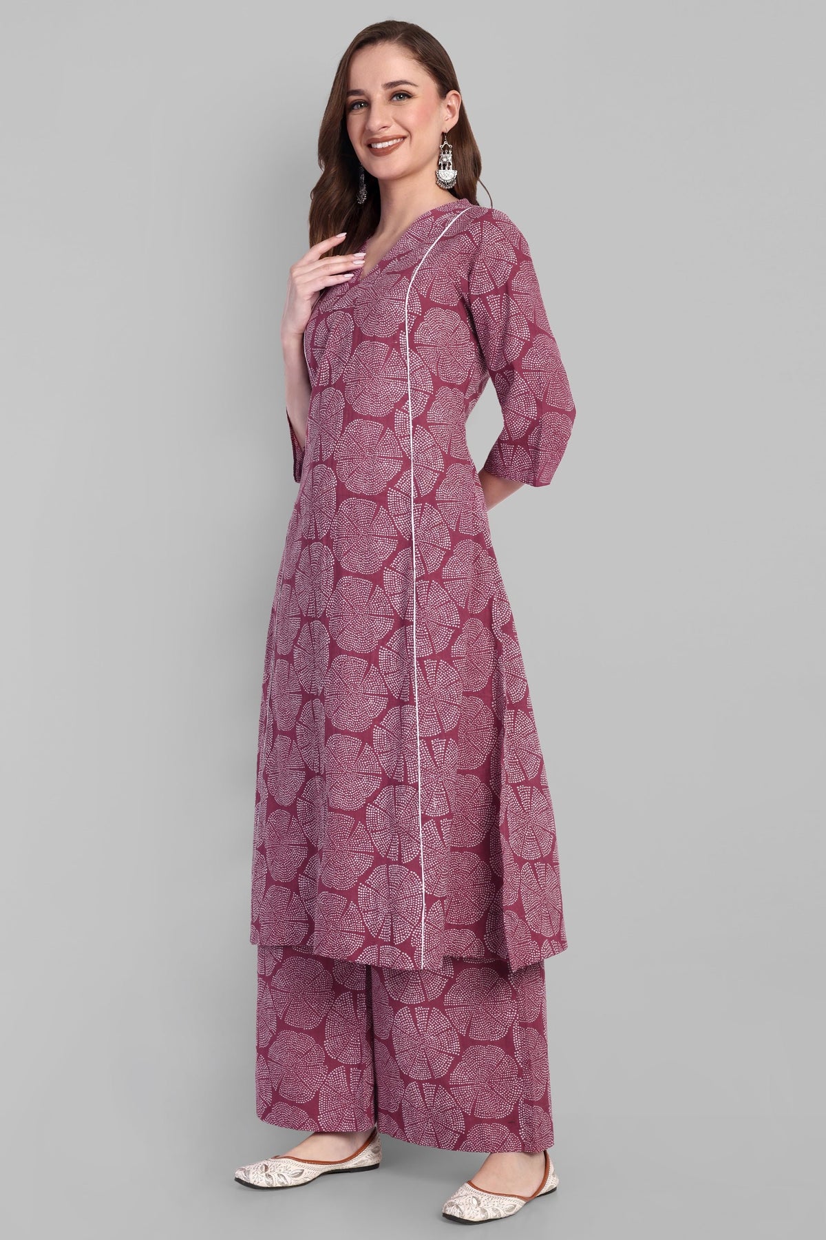 V Neck A Line Kurta and Pant - Set of 2