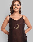 Brown Cotton Silk Embroidery Top