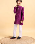 Purple Embriodery Cotton Silk Kurta & Pajama Set