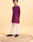 Purple Embriodery Cotton Silk Kurta & Pajama Set