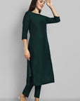 Bottle Green Cotton Silk Boat Neck Kurta