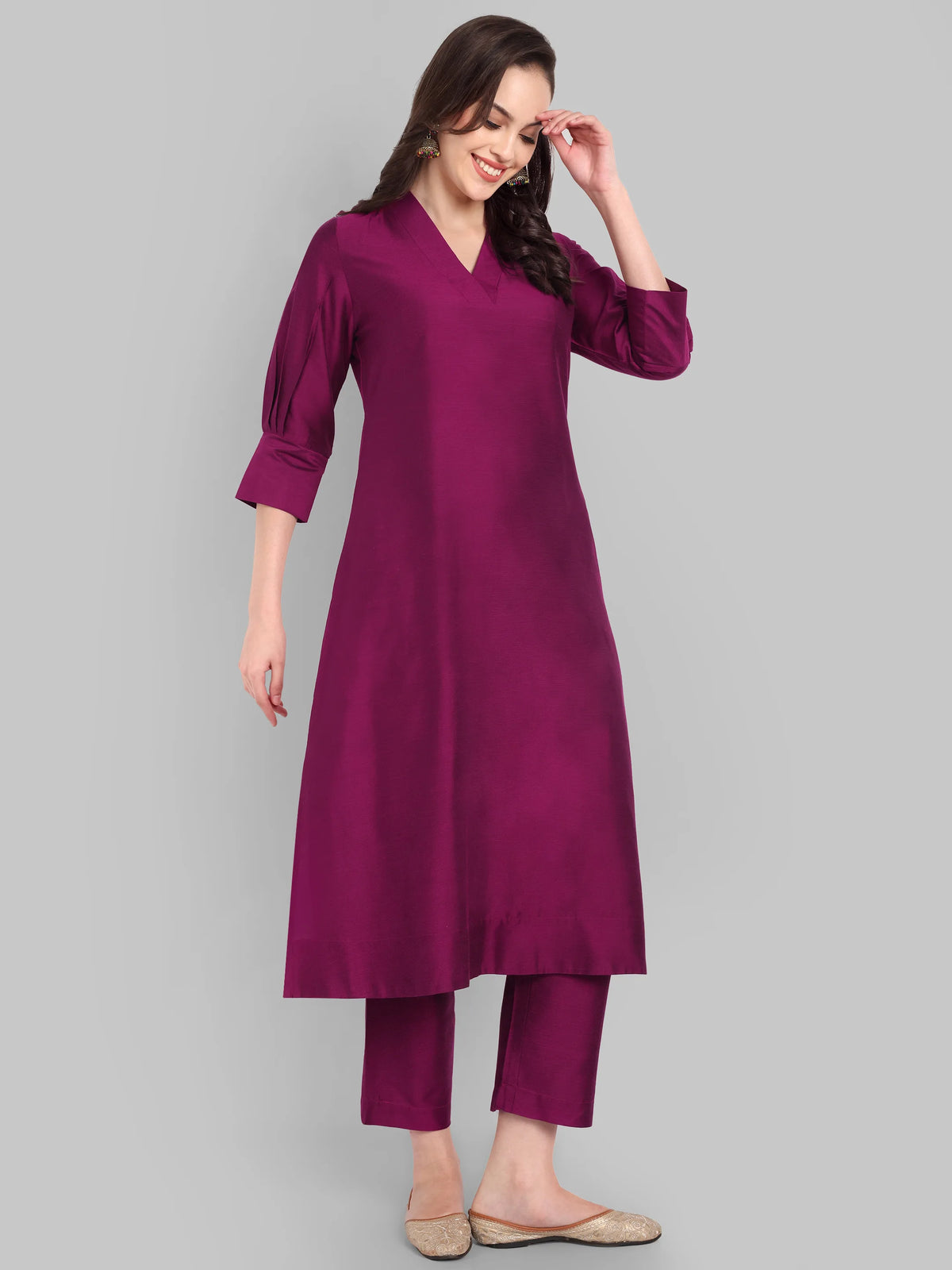 Suhana Purple V-neck Kurta & Pant - Set of 2