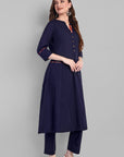 Nupur Navy Blue A Line Side Pocket Kurta - Set of 2