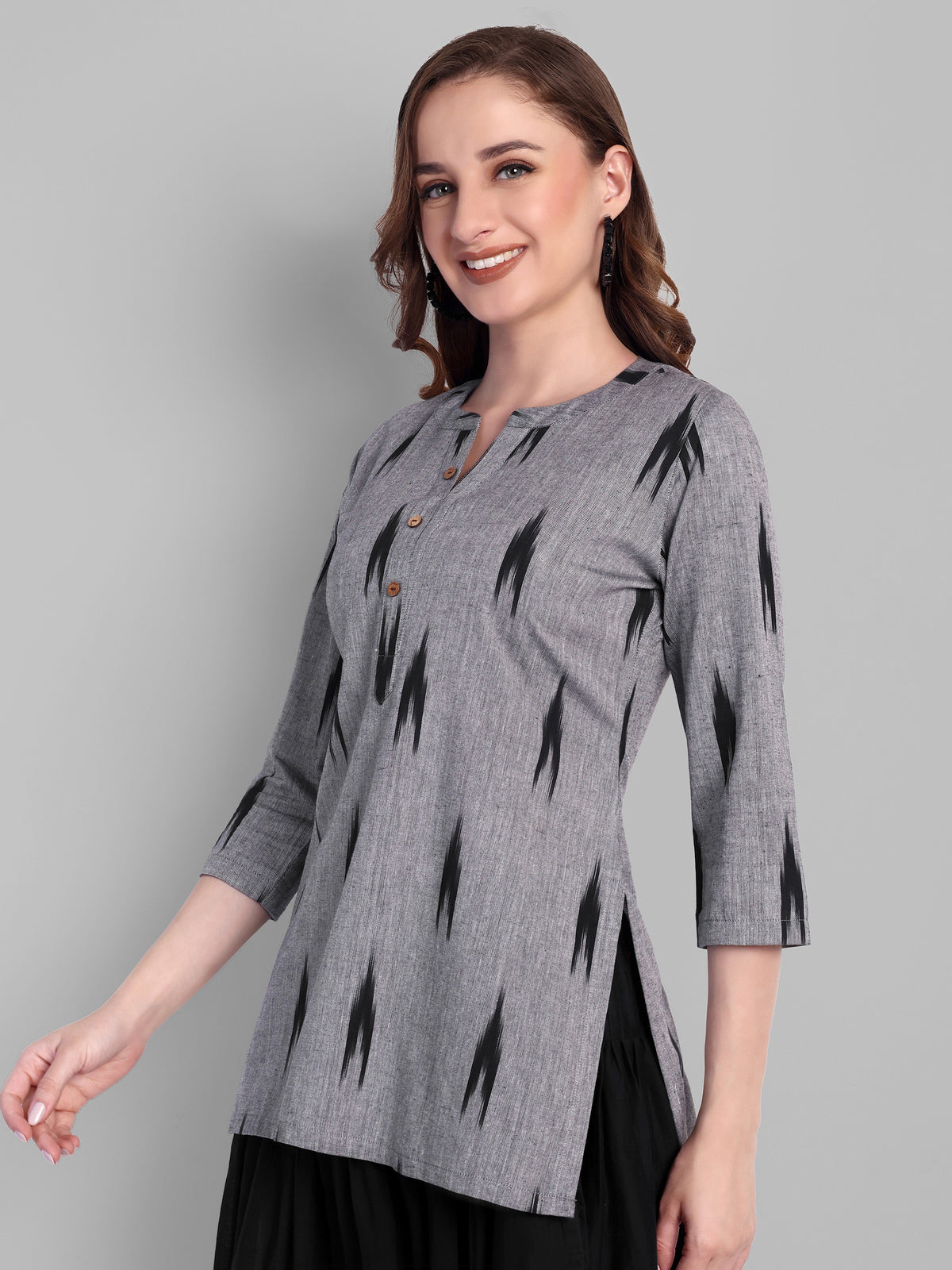 Round Collar Ikkat Short Top