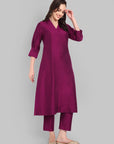 Suhana Purple V-neck Kurta & Pant - Set of 2