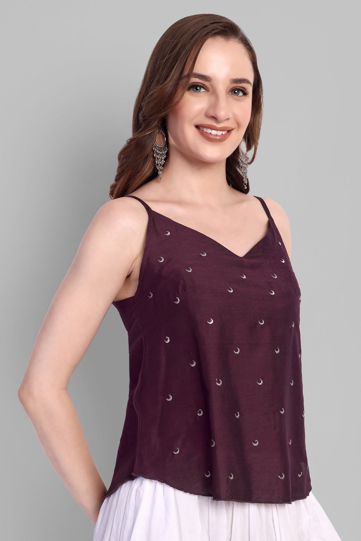 Burgundy Cotton Silk Embriodery Top
