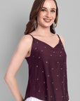 Burgundy Cotton Silk Embriodery Top
