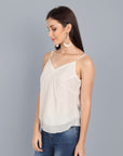 Basic Noodle Strap White Double Layered Mul Cotton Top - Mera Rang