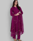 Dopahar Purple Kurta with Gota Twist & Chiffon Dupatta - Set of 3