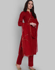 Dopahar Red Kurta Set with Gota Twist & Chiffon Dupatta - Set of 3