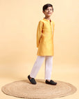 Yellow Embriodery Cotton Silk Kurta & Pajama Set