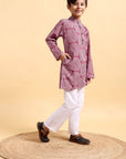 Pink Ajrak Cotton Kurta & Pajama Set