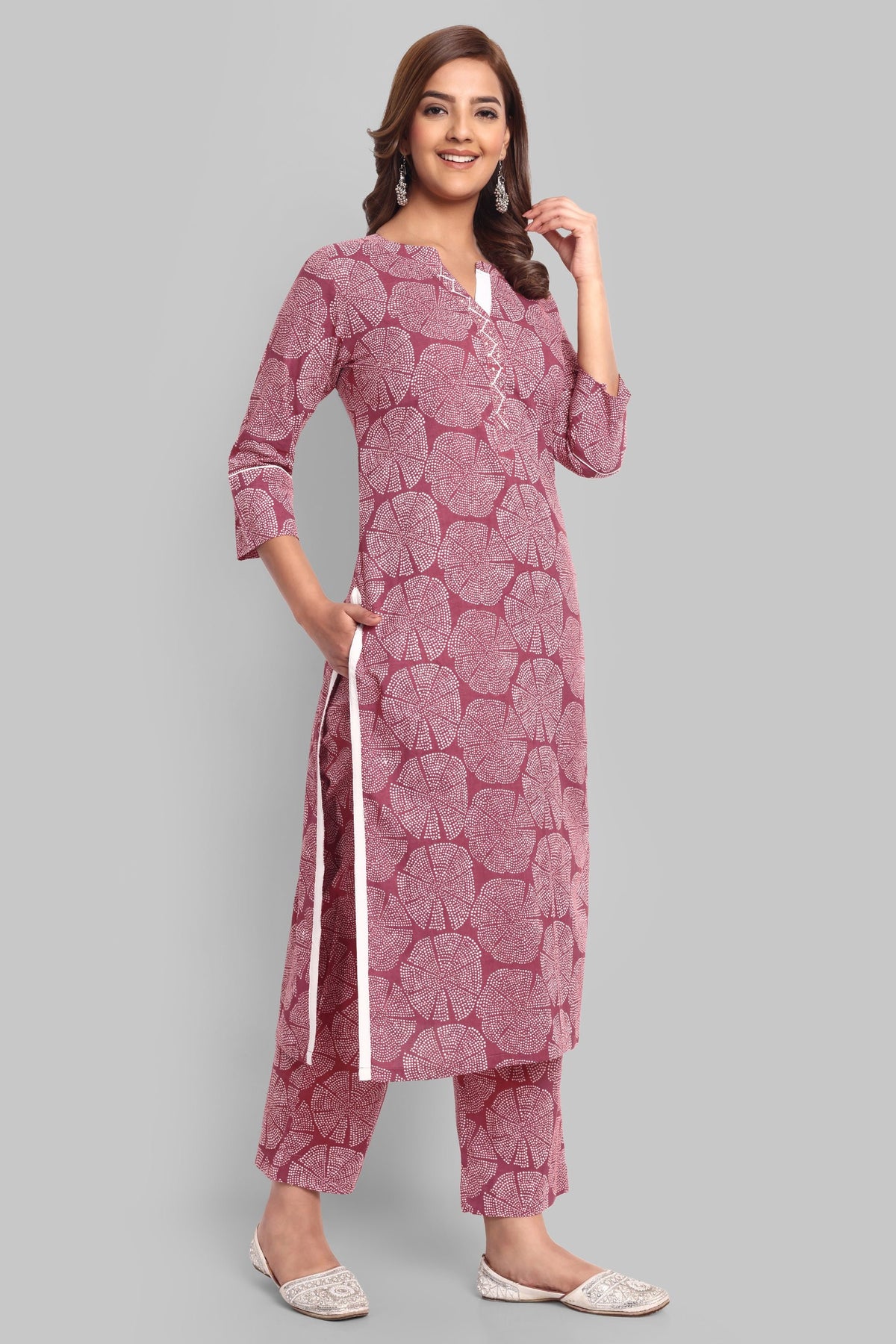 Round Collar Neck Straight Kurta with Pant - Set of 2