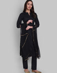 Dopahar Black Kurta Set with Gota Twist & Chiffon Dupatta - Set of 3