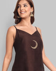 Brown Cotton Silk Embroidery Top