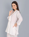 White Cotton Front Knot Top - Mera Rang
