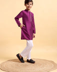 Purple Embriodery Cotton Silk Kurta & Pajama Set