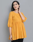 Mustard Mul Cotton Tunic - Mera Rang