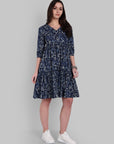 Indigo V neck graduated dress
