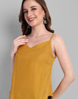Mustard Rayon Noodle Strap Basic Top