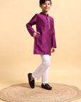 Purple Embriodery Cotton Silk Kurta & Pajama Set