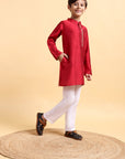 Deep Red Embroidery Cotton Silk Kurta & Pajama Set