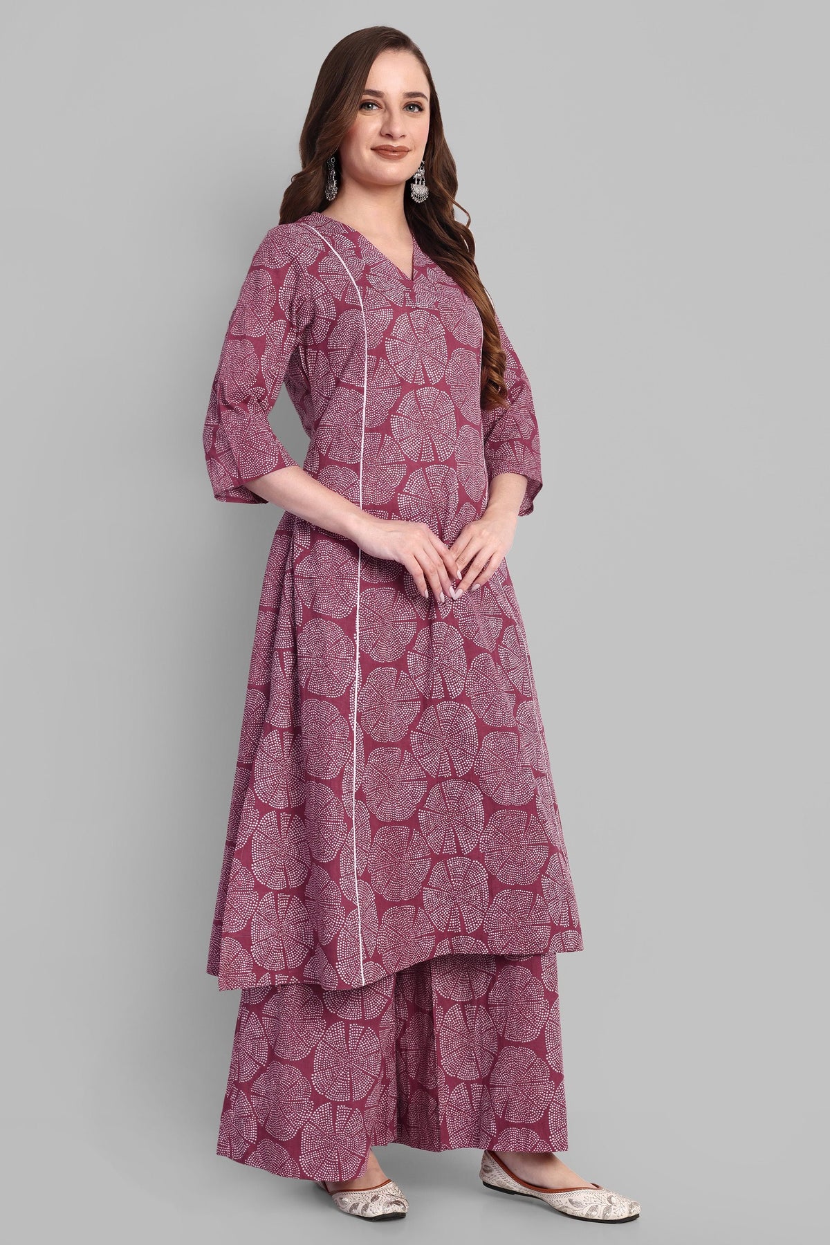 V Neck A Line Kurta and Pant - Set of 2