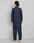 Navy Blue Cotton-Linen Pathani Suit