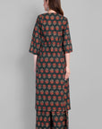 V Neck A Line Green Ajrak Kurta and Pant