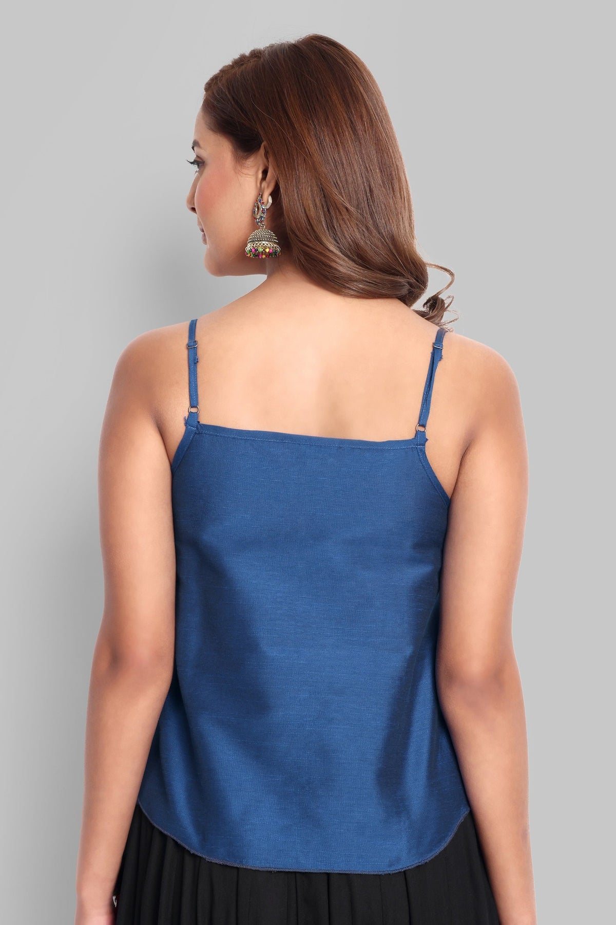 Ink Blue Cotton Silk Embroidery Top