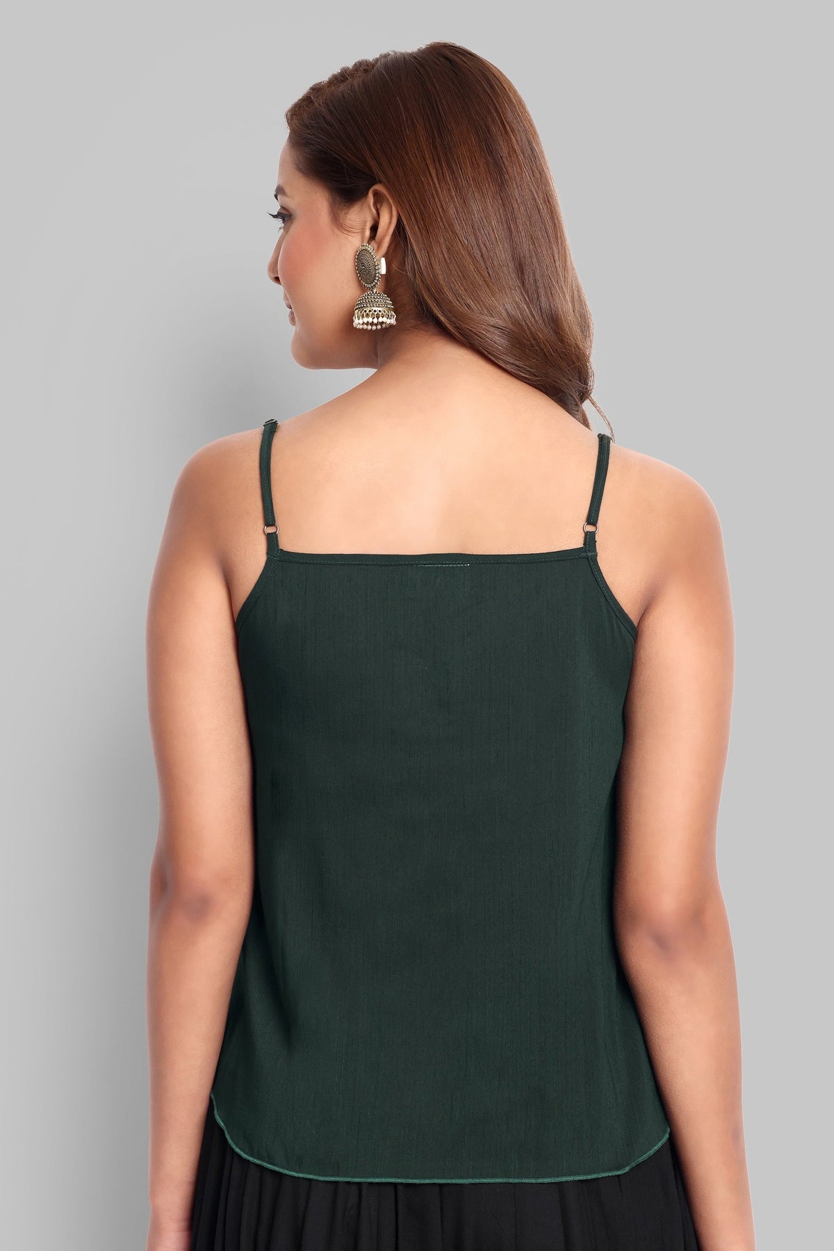 Bottle Green Cotton Silk Embroidery Top