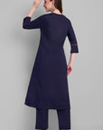 Nupur Navy Blue A Line Side Pocket Kurta - Set of 2