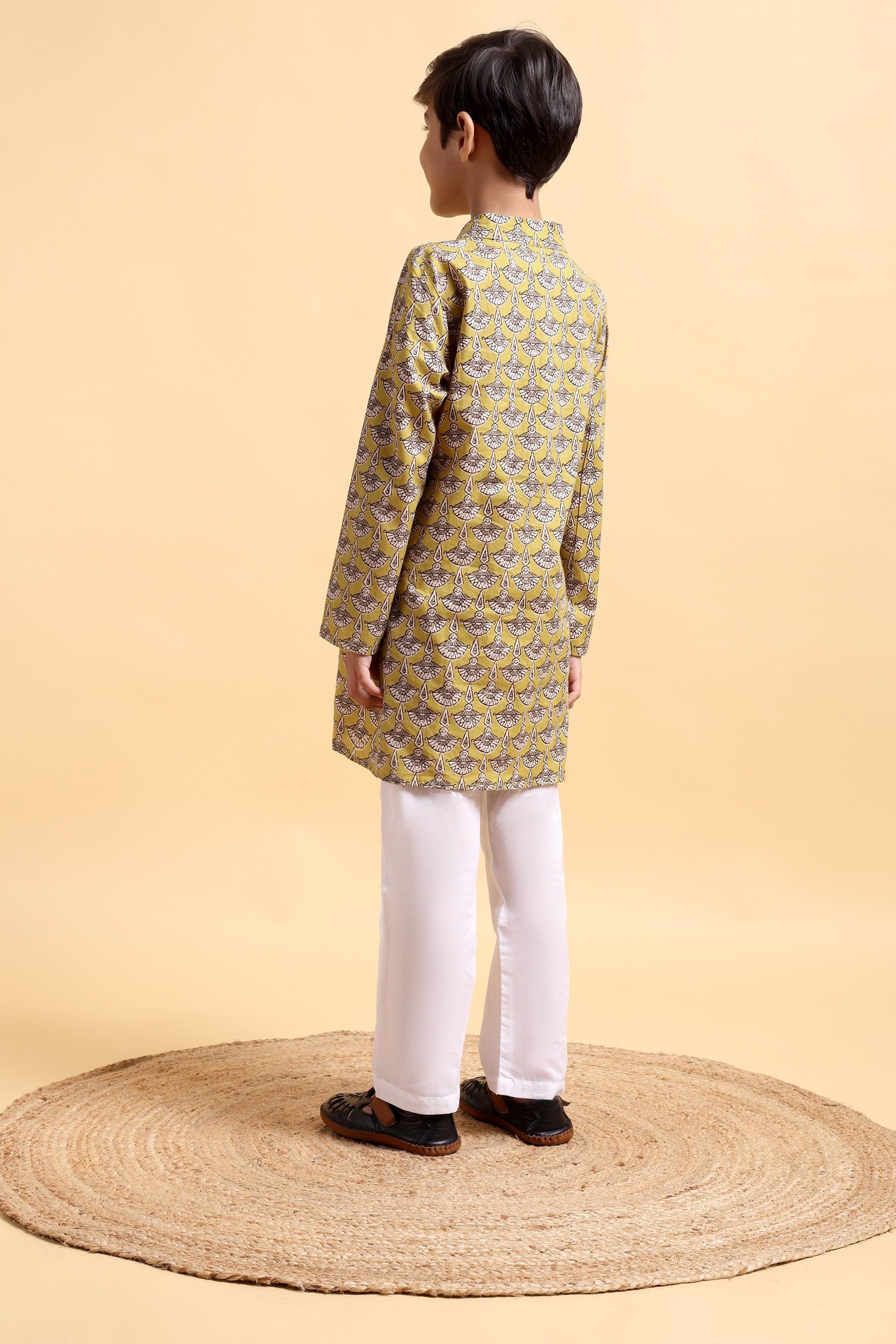 Boys Mustard Ajrak Kurta and Pajama