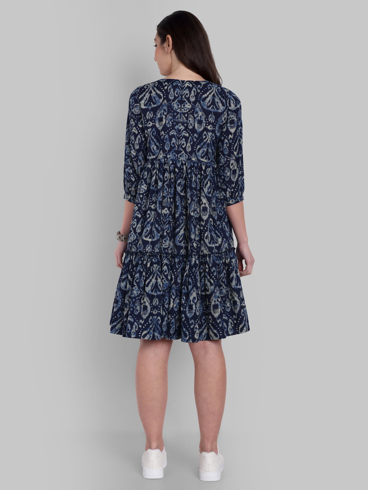 Indigo V neck graduated dress