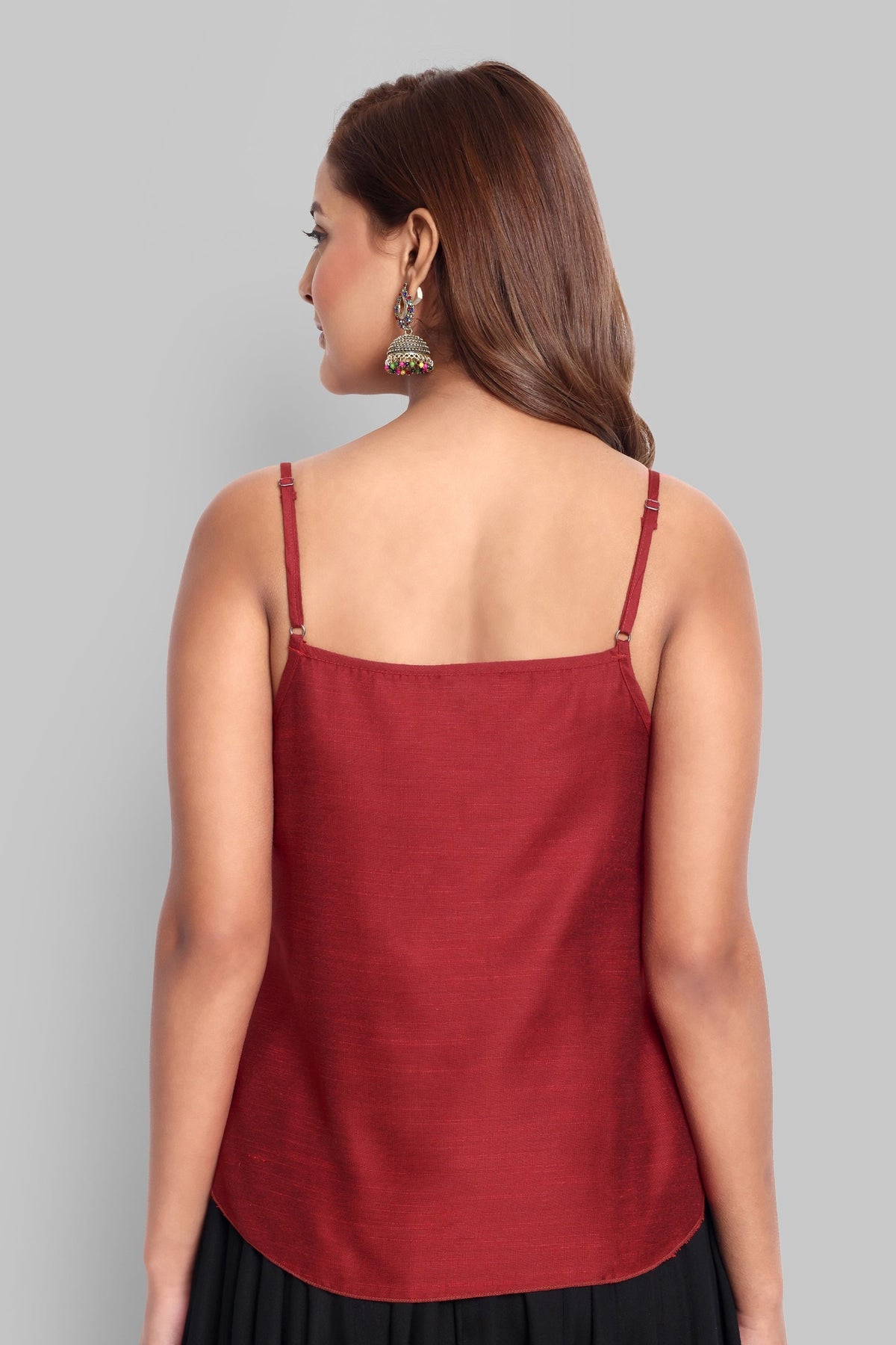 Deep Red Cotton Silk Embroidery Top