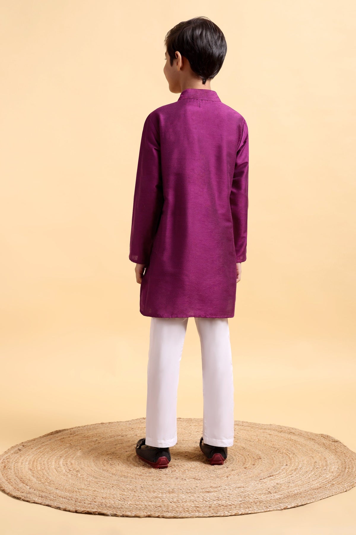 Purple Embriodery Cotton Silk Kurta & Pajama Set