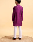 Purple Embriodery Cotton Silk Kurta & Pajama Set