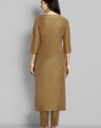 Old Gold Boat Neck Kurta with Elasticated Pant - Set of 2