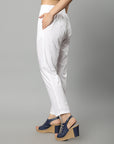 Straight Fit Cotton White Drainpipe Pants - Mera Rang