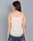 Basic Noodle Strap White Double Layered Mul Cotton Top - Mera Rang