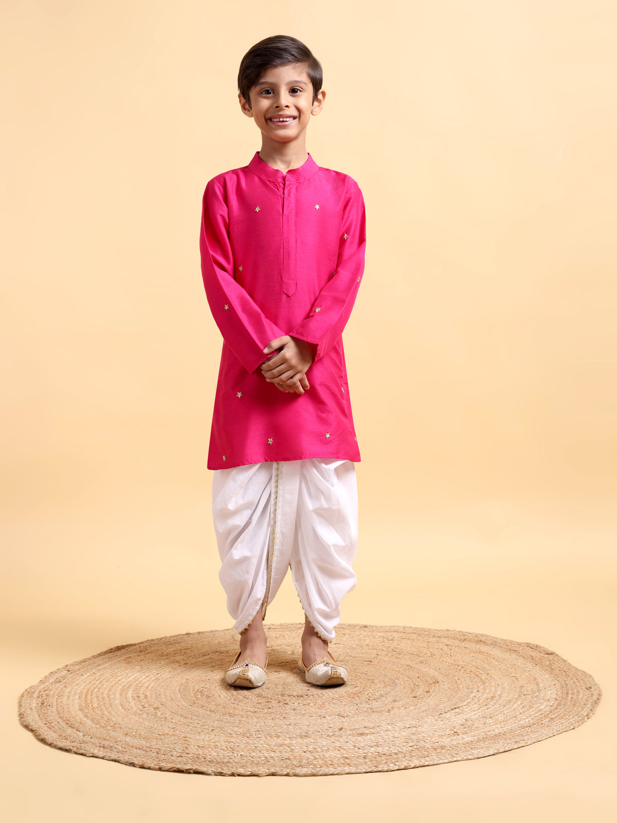 Hot Pink Embriodery Kurta and Dhoti Set