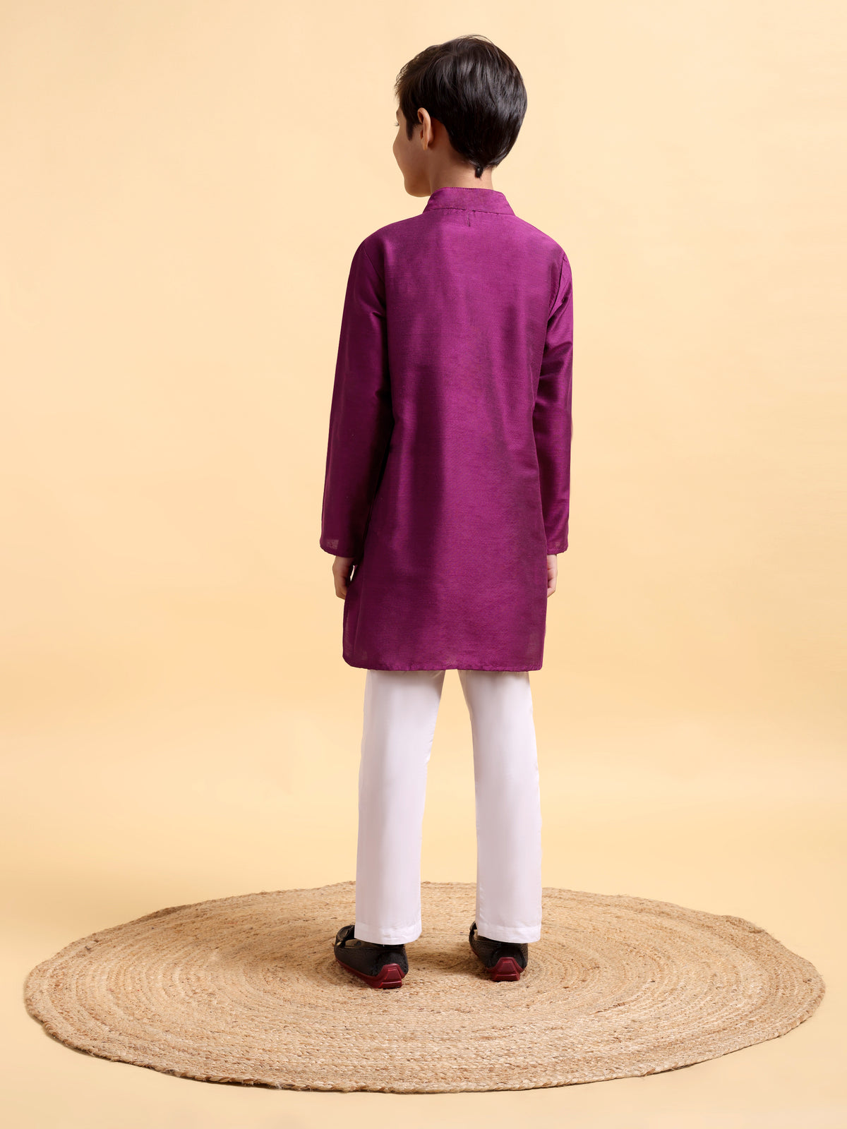 Purple Embroidery Cotton Silk Kurta & Dhoti