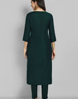 Bottle Green Cotton Silk Boat Neck Kurta
