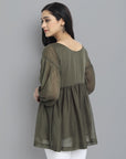 Khaki Mul Cotton Tunic Top - Mera Rang